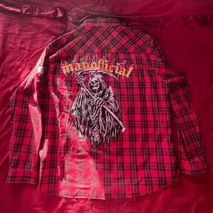 Red Plaid flannel (Graphic Design on the back)